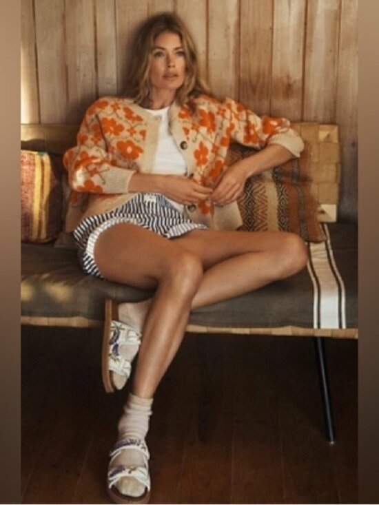 Anthropologie Sweaters - Anthropologie Cream Cardigan with Orange Floral Pattern